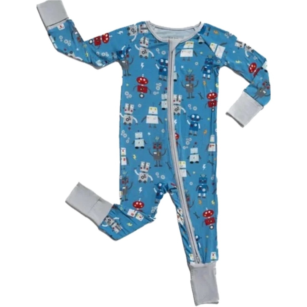 Little Sleepies Blue Robot Party Bamboo Zippy Pajamas NWT Size Baby 3 - 6 Months - Picture 2 of 7